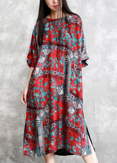 Bohemian rose print clothes For Women o neck half sleeve Kaftan Dress - SooLinen