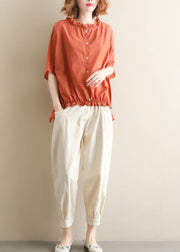 Bohemian wild pants casual beige Shape elastic waist asymmetric women pants - SooLinen