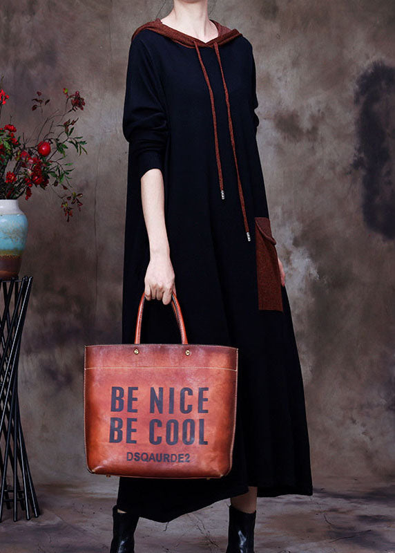 Boho schwarzes Kapuzenwoll-Sweatshirt-Kleid Winter