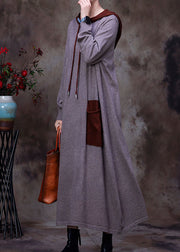 Boho schwarzes Kapuzenwoll-Sweatshirt-Kleid Winter