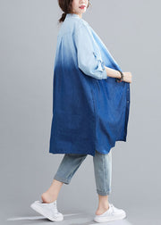 Boho Blau Taschen Knopf Farbverlauf Herbst Denim Trench Langarm