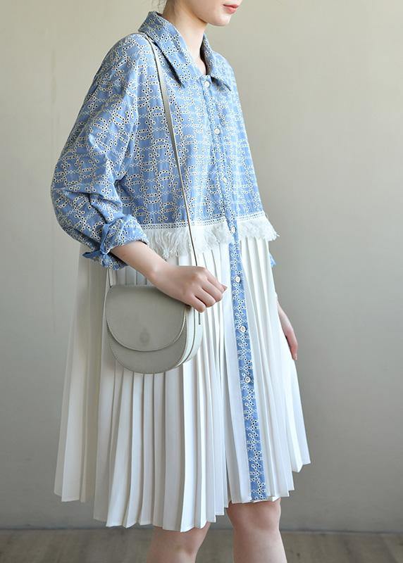 Boho Blue Print Patchwork Spring Vacation Dress - SooLinen