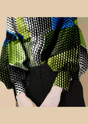 Boho Colorblock Knopf Bubikragen Print Blusen Laternenärmel