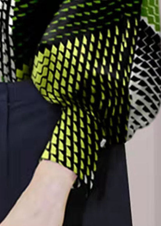 Boho Colorblock Knopf Bubikragen Print Blusen Laternenärmel