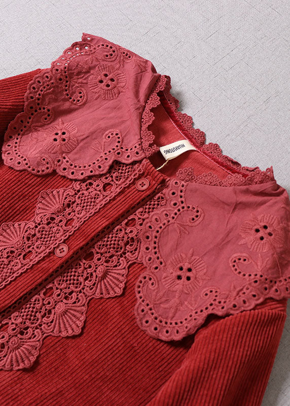 Boho Mulberry Lace Patchwork Corduroy Dress Long Sleeve