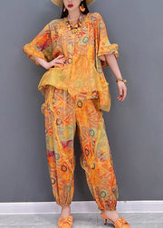 Boho Orange Ruffled asymmetrical design Patchwork Tulle tops and pants Two Pieces Set Summer