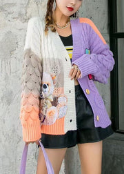 Boho lila lockerer lässiger Patchwork Herbst Mantel Pullover