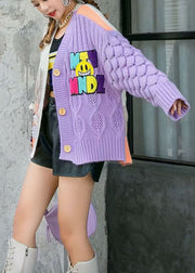Boho lila lockerer lässiger Patchwork Herbst Mantel Pullover