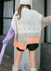 Boho lila lockerer lässiger Patchwork Herbst Mantel Pullover