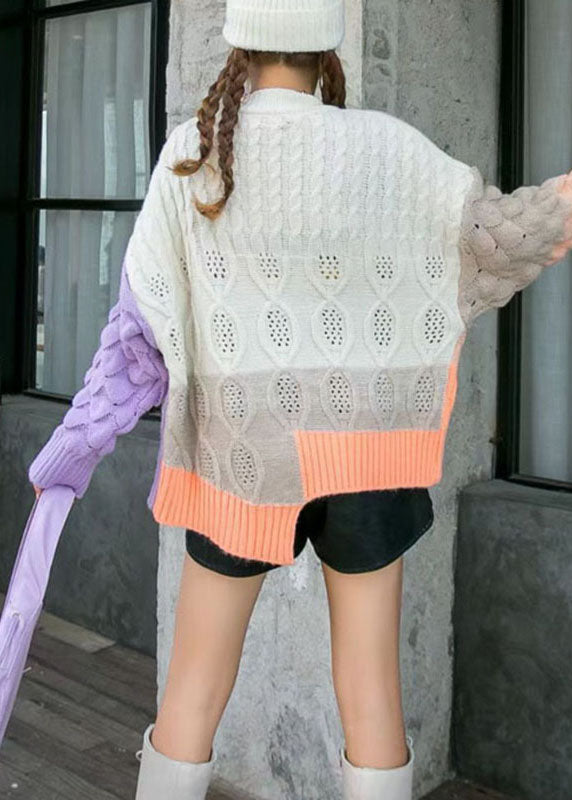 Boho lila lockerer lässiger Patchwork Herbst Mantel Pullover