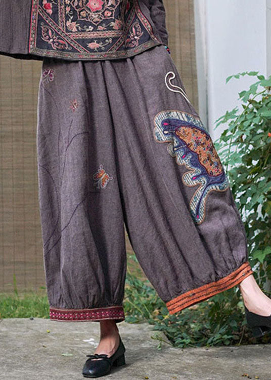 Boho lila retro bestickte orientalische Laterne lässige Herbsthose Hose