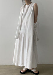 Boho White Patchwork Cotton Dress Sleeveless