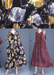 Boho Yellow Print hooded Cinched Mid Dress Summer Silk - SooLinen