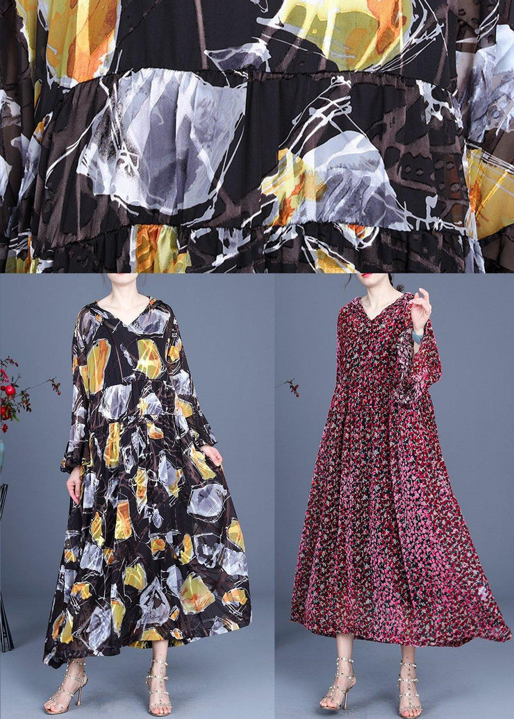 Boho Yellow Print hooded Cinched Mid Dress Summer Silk - SooLinen