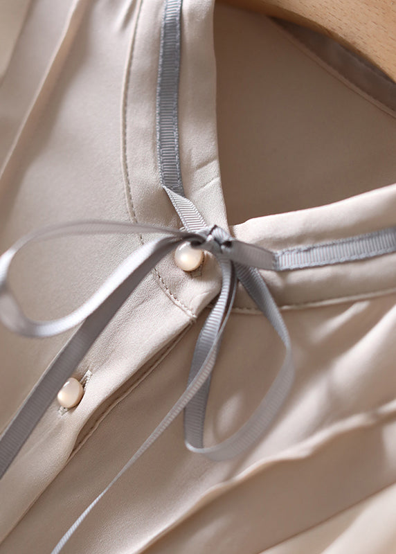 Boutique Apricot Seidenhemden mit gekräuselten Knöpfen Frühling