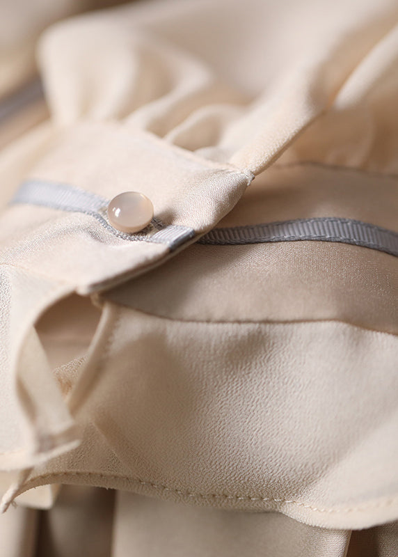 Boutique Apricot Seidenhemden mit gekräuselten Knöpfen Frühling