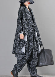 Boutique Schwarz-Grau-Strickmantel mit asymmetrischem Design Print Herbstmantel