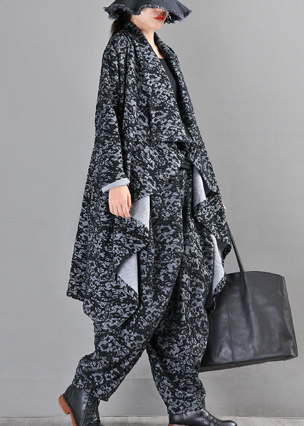 Boutique Schwarz-Grau-Strickmantel mit asymmetrischem Design Print Herbstmantel