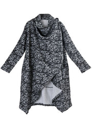 Boutique Schwarz-Grau-Strickmantel mit asymmetrischem Design Print Herbstmantel