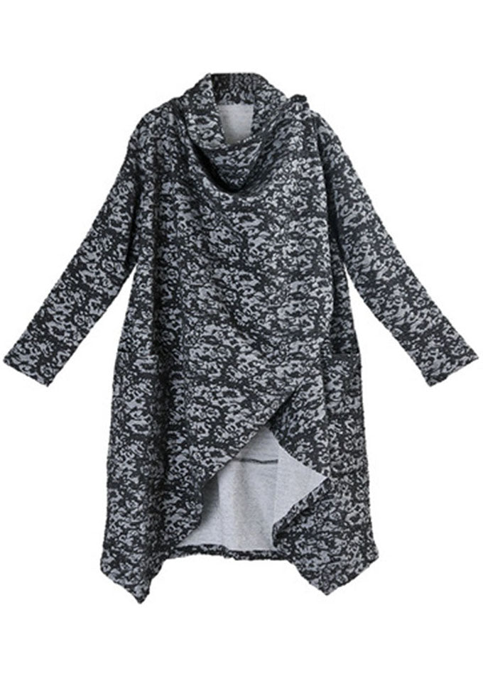 Boutique Schwarz-Grau-Strickmantel mit asymmetrischem Design Print Herbstmantel