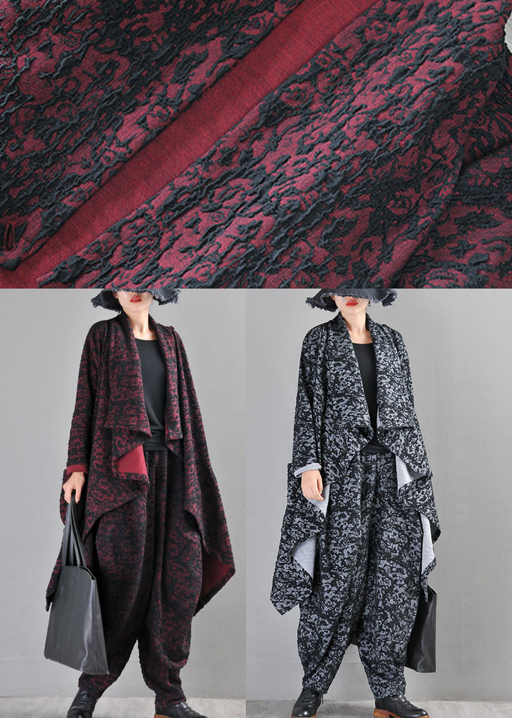 Boutique Schwarz-Grau-Strickmantel mit asymmetrischem Design Print Herbstmantel