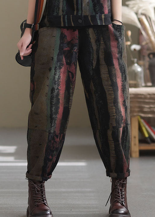 Boutique Black Print Patchwork Denim Haremshose Frühling