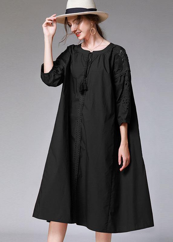 Boutique Black Three Quarter Sleeve Fashion Patchwork Spring Party Dresses - SooLinen