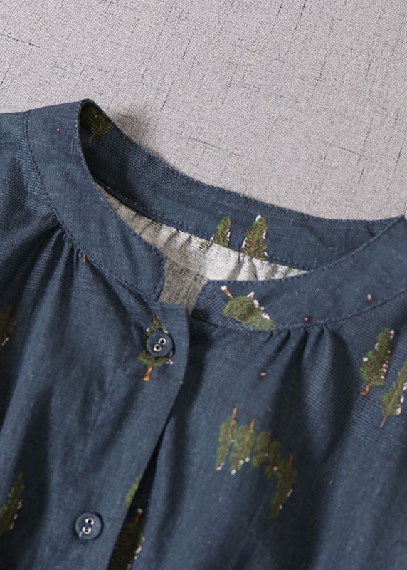 Boutique Blue Cinched Print Cotton Urlaubskleider Frühling