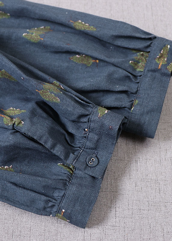 Boutique Blue Cinched Print Cotton Urlaubskleider Frühling