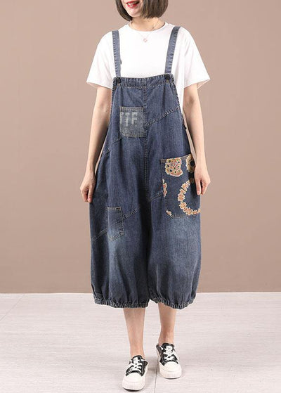 Boutique Blue Patchwork Print Pockets Romper - SooLinen