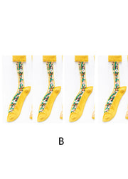 Boutique Floral Jacquard Sheer Mesh socks Mid Calf Socks