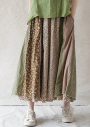 Boutique Green elastic waist print Patchwork Cotton Skirt Spring