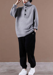 Boutique Grey Knit Casual Fall Sweater - SooLinen