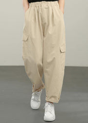 Boutique Khaki Button Harem Pants Summer - SooLinen