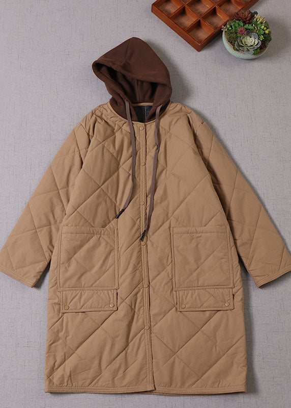 Boutique Khaki Kapuzen-Patchwork-Parka mit feiner Baumwolle gefüllt Winter