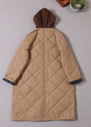 Boutique Khaki Kapuzen-Patchwork-Parka mit feiner Baumwolle gefüllt Winter