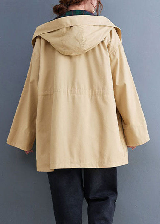 Boutique Khaki fashion Pockets drawstring Fall Hoodie Coat