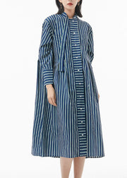 Boutique schwärzlich-grüner Stehkragen, zerknittertes, gestreiftes Hemdkleid Frühling