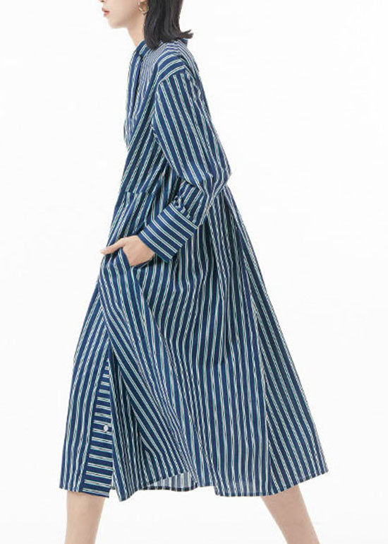 Boutique schwärzlich-grüner Stehkragen, zerknittertes, gestreiftes Hemdkleid Frühling