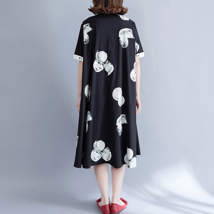 Brand Clothing Plus Size Long Shirt Tops Black White Printed Cotton Blouses