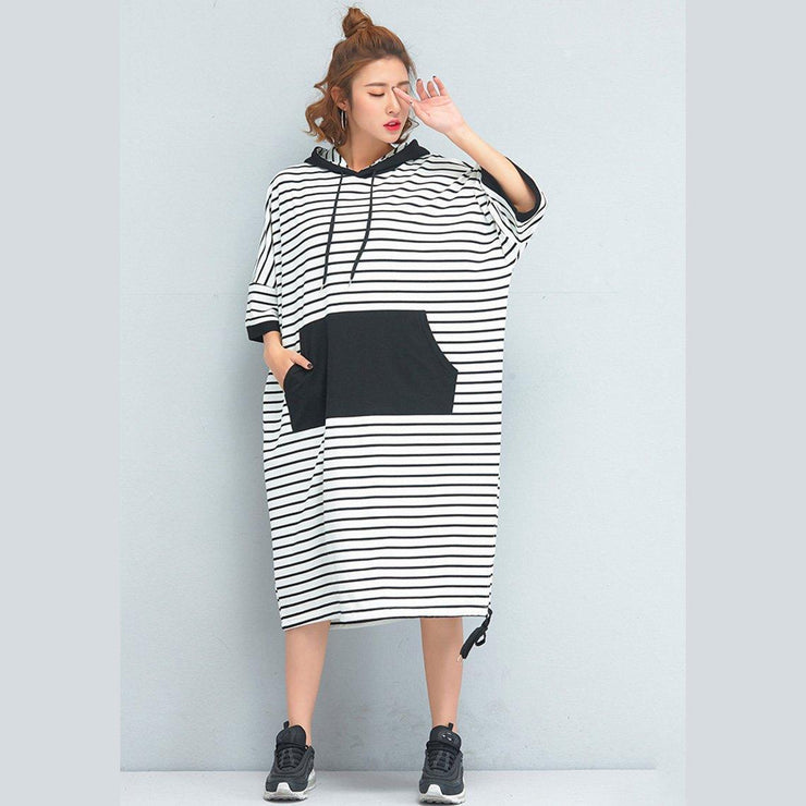 Brand Oversized Women Clothing Loose Casual Cotton Striped Dress