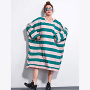 Marke Plus Size Kleid Damen Casual Gestreifte Kleider Langes Hemd