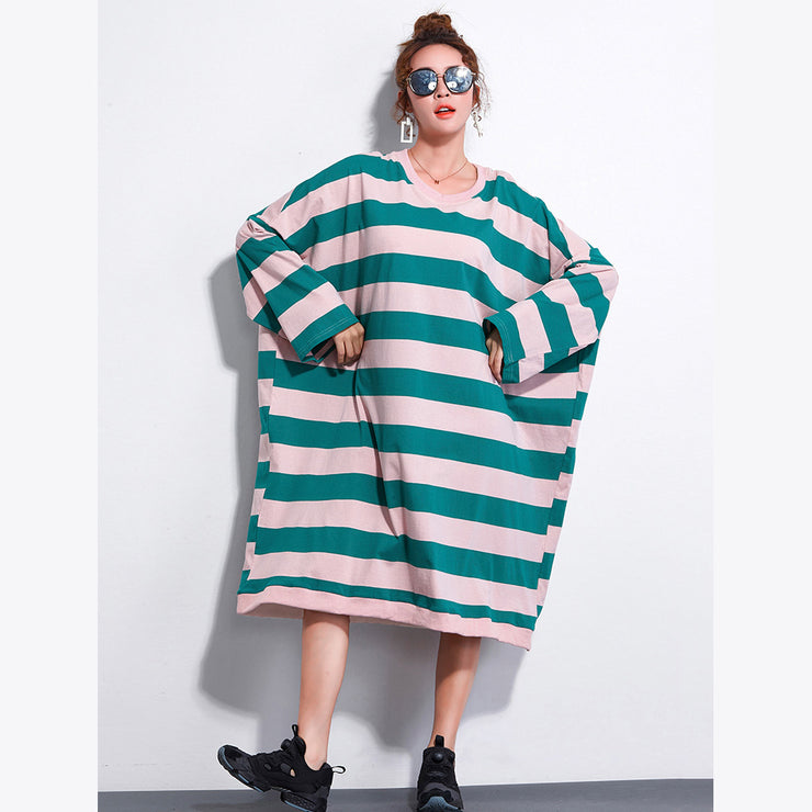 Marke Plus Size Kleid Damen Casual Gestreifte Kleider Langes Hemd