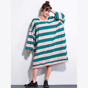 Marke Plus Size Kleid Damen Casual Gestreifte Kleider Langes Hemd