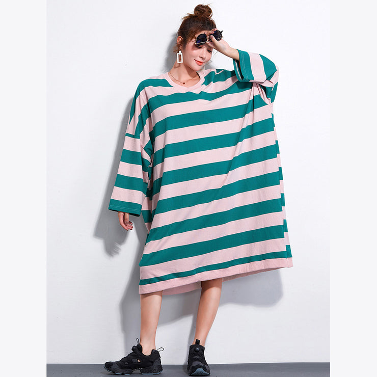 Marke Plus Size Kleid Damen Casual Gestreifte Kleider Langes Hemd