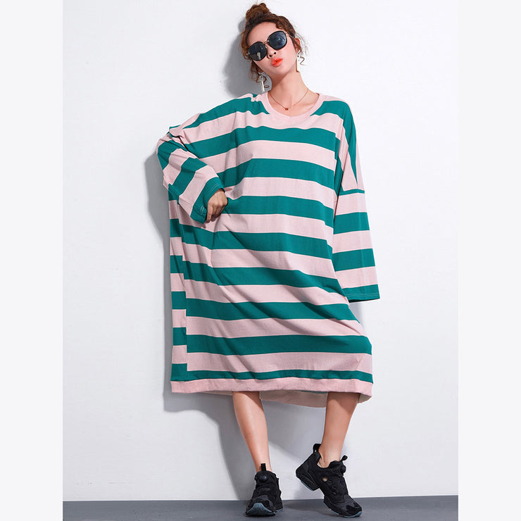 Marke Plus Size Kleid Damen Casual Gestreifte Kleider Langes Hemd