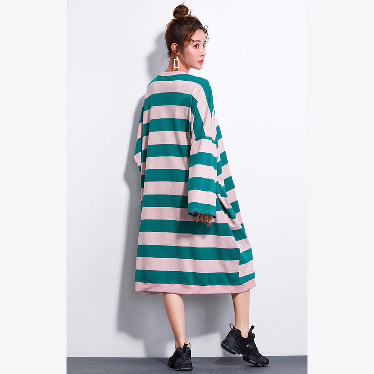 Marke Plus Size Kleid Damen Casual Gestreifte Kleider Langes Hemd