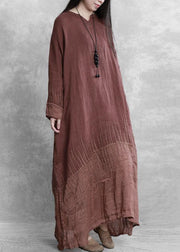 Brand set dress retro chocolate long skirt new loose robe - SooLinen
