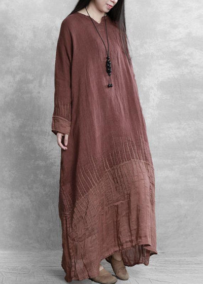 Brand set dress retro chocolate long skirt new loose robe - SooLinen