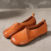 Brown Flat Shoes Cowhide Leather Chic Flats - SooLinen